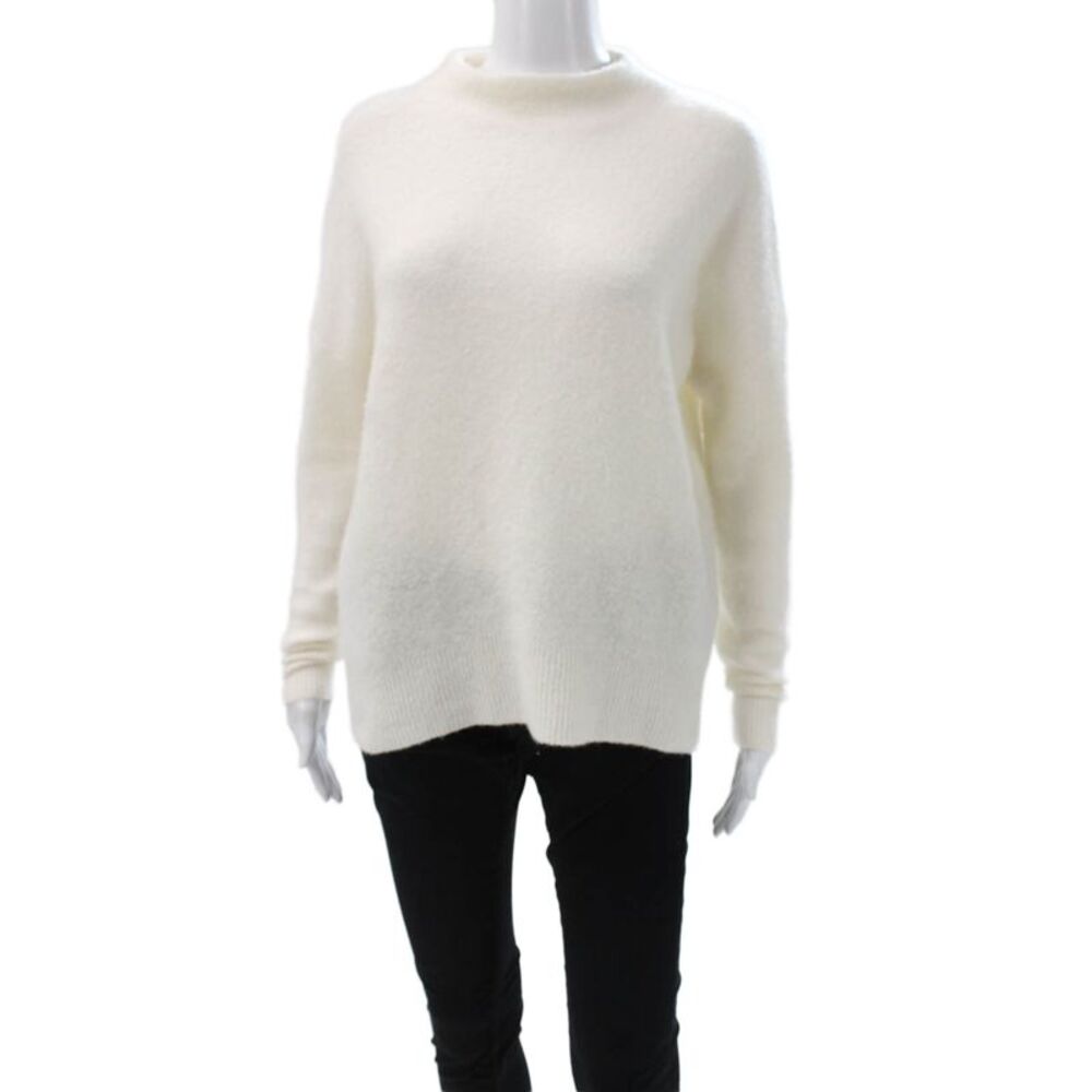 27 Miles Women Ivory Cashmere Blend Mock Neck Pullover Sweater Size S